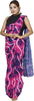 NIKHILAM Printed Daily Wear Pure Cotton Saree(Pink, Blue)