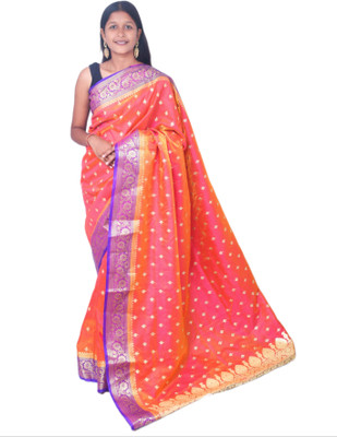 Ansari Fabrics Printed Kanjivaram Satin Saree(Red)