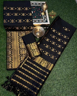 AMILAGROS PIZZARRAS FASHION Woven Mekhela Chador Pure Silk Saree(Black)