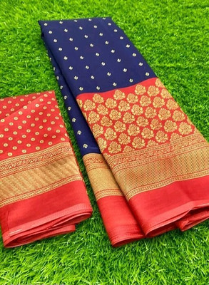 SkyCraftX Self Design Banarasi Pure Silk Saree(Light Blue)