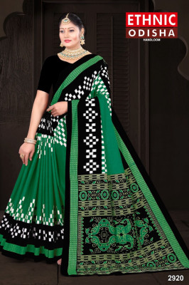 ETHNIC SAREES Bharat Printed Sambalpuri Pure Cotton Saree(Green)
