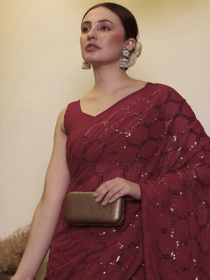 Clemira Embellished Bollywood Georgette Saree(Maroon)