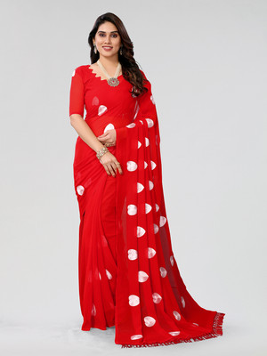 Moda Rapido Printed Bollywood Chiffon Saree(Red)