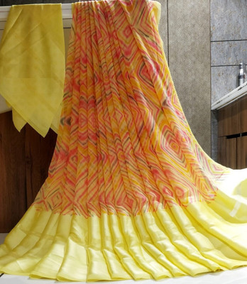 Javeri Printed Bollywood Lycra Blend Saree(Yellow)