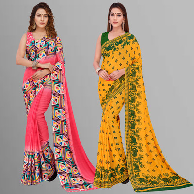 Anand Sarees Ombre, Geometric Print Daily Wear Georgette Saree(Pack of 2, Pink, Multicolor)