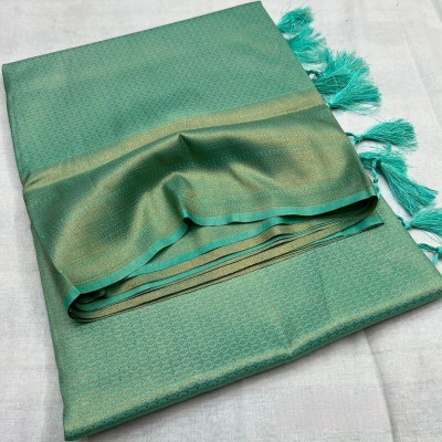 WELLBRED Printed Bollywood Silk Blend Saree(Light Green)