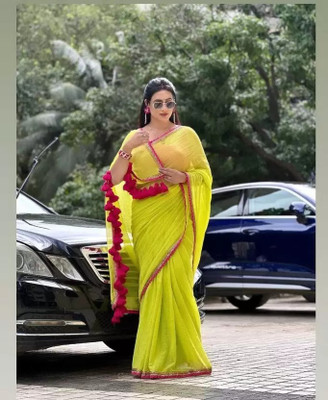 Suali Self Design Bollywood Georgette Saree(Yellow)