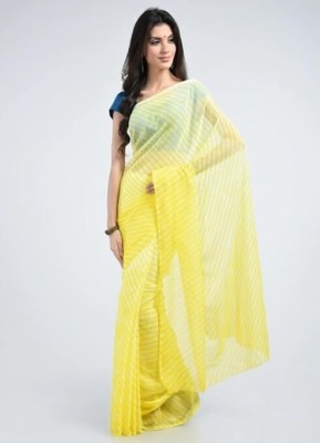 TMT HUB Striped Daily Wear Chiffon Saree(Yellow)