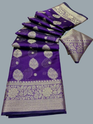 KRUBUX Applique Bollywood Lycra Blend Saree(Purple)