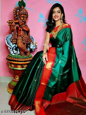 S S CREATION Woven Paithani Pure Silk Saree(Green)