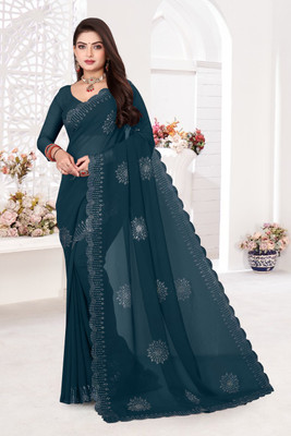 Tejanient Self Design Assam Silk Georgette Saree(Light Blue)