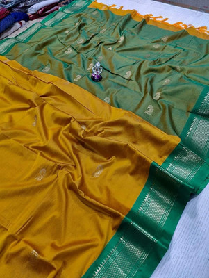 ns collection Solid/Plain Kanjivaram Cotton Silk Saree(Gold)