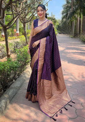 all about you Woven Banarasi Silk Blend Saree(Purple)