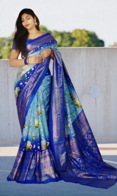 Ritu's Digital Print, Self Design, Printed Bollywood Cotton Silk Saree(Blue)