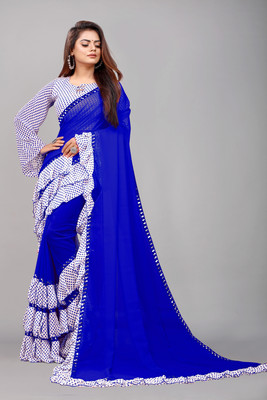 Georgette Saree Printed Bollywood Georgette, Chiffon Saree(Dark Blue)