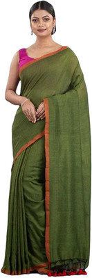HouseOfCommon Solid/Plain Handloom Cotton Blend Saree(Light Green)