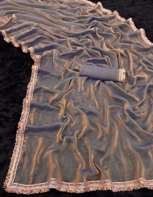 Amavii Embellished, Embroidered, Solid/Plain Bollywood Chiffon, Pure Silk Saree(Dark Blue)