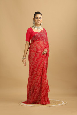 Damru trendz Digital Print Bandhani Georgette Saree(Red)