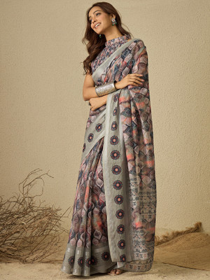 Sareemall Digital Print Daily Wear Linen Saree(Multicolor)