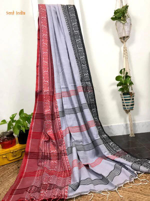 Joyguru Textile Self Design Handloom Pure Cotton Saree(Grey)