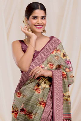 Dharmata Enterprise Digital Print Bollywood Cotton Silk Saree(Multicolor)