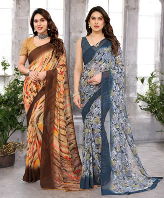 Divastri Printed Bollywood Georgette Saree(Pack of 2, Multicolor)