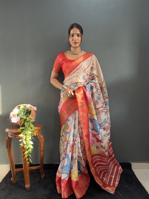 Aika Digital Print Banarasi Pure Silk Saree(Beige)