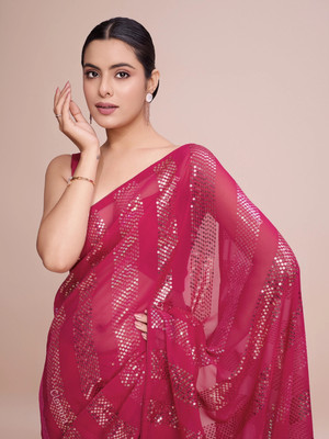 Bluebirdimpex Embellished Bollywood Georgette Saree(Pink)