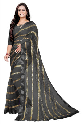 YESHU ENTERPRISE Embellished Bollywood Net Saree(Black)