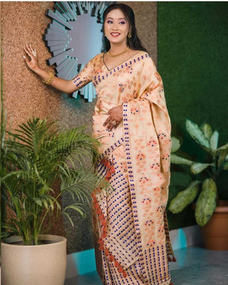 YASA CREATION Woven Mekhela Chador Silk Blend Saree(Cream)