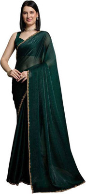 Ghan Sals Solid/Plain Bollywood Chiffon Saree(Green)