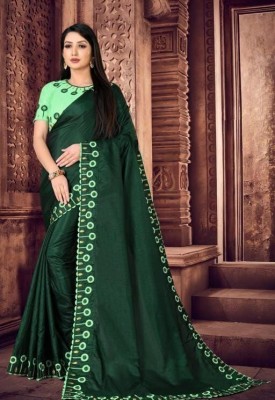 PK Fashion Embellished Bollywood Art Silk Saree(Dark Green)