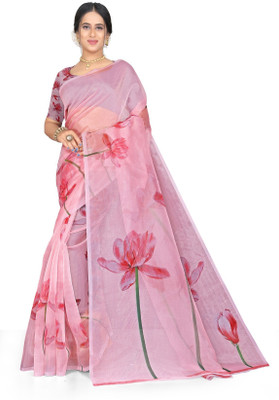 womensaree Printed Daily Wear Organza Saree(Pink)