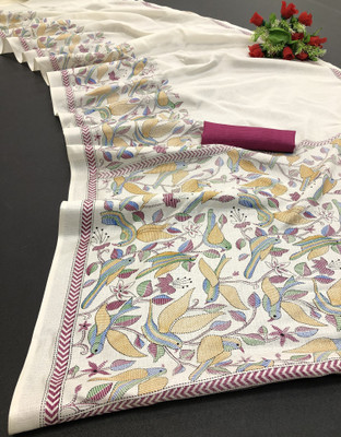 Kjs Printed Daily Wear Cotton Blend Saree(Multicolor)