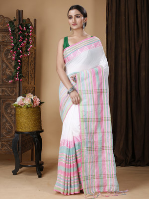 SABITA SAREE CENTER Self Design Handloom Pure Cotton Saree(White)