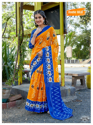 JASU CREATION Printed Handloom Pure Cotton Saree(Yellow)