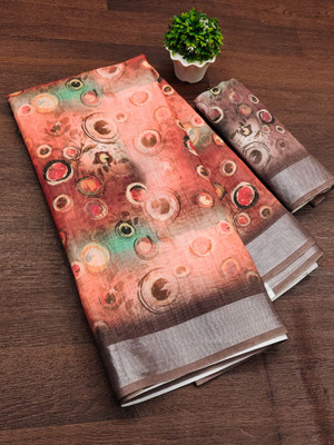 Millstar Printed Bollywood Cotton Linen, Cotton Silk Saree(Multicolor)