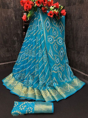 shardatex Printed Daily Wear Cotton Blend Saree(Blue)