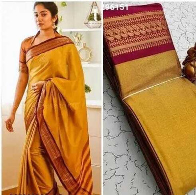 valida Embellished, Woven Dharmavaram Cotton Silk Saree(Mustard)