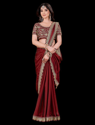Laddu creation Embroidered Bollywood Silk Blend Saree(Maroon)