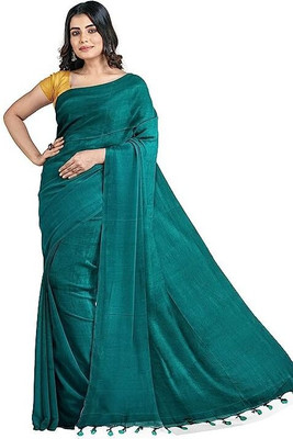 zayraa Solid/Plain Handloom Cotton Blend Saree(Multicolor)