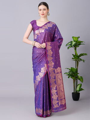 Bansari Textiles Woven Banarasi Jacquard, Pure Silk Saree(Purple)