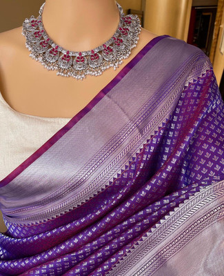 Khodal Zari Work Woven Kanjivaram Jacquard, Pure Silk Saree(Purple)
