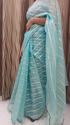 GoVika Self Design Bollywood Nylon Saree(Blue)