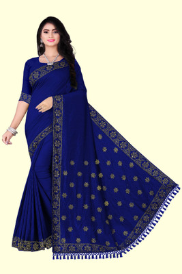 Madhavsaree Embellished, Striped Chanderi Chanderi, Chiffon Saree(Blue)