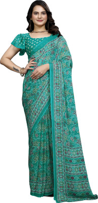 Kanooda Prints Printed Daily Wear Georgette Saree(Blue)