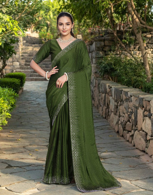 VASTRAOFWOMENS Solid/Plain Bollywood Georgette Saree(Light Green)