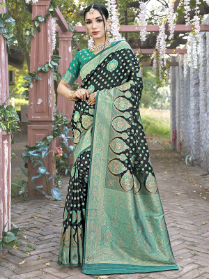 sagarika Woven Bollywood Organza Saree(Blue)