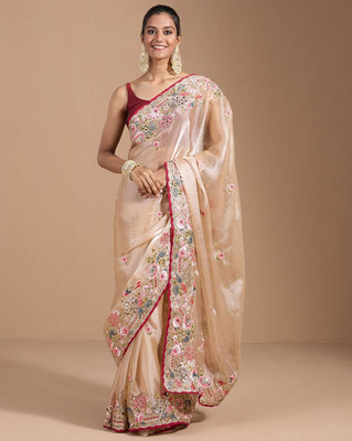 MRUTIENTERPRIS Embroidered Bollywood Jimmy choo Saree(Cream)
