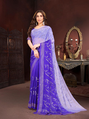 GARDEN VARELI Printed Bollywood Chiffon Saree(Purple)